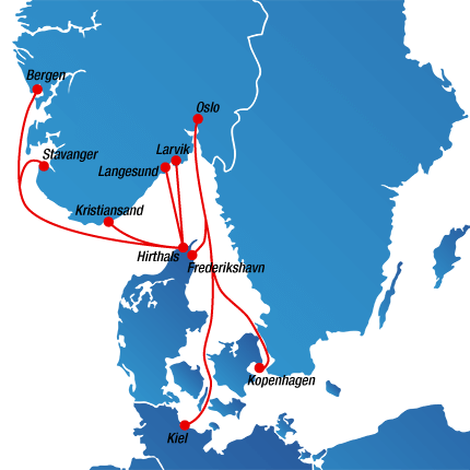 Streckenplan Fähren nach Norwegen
