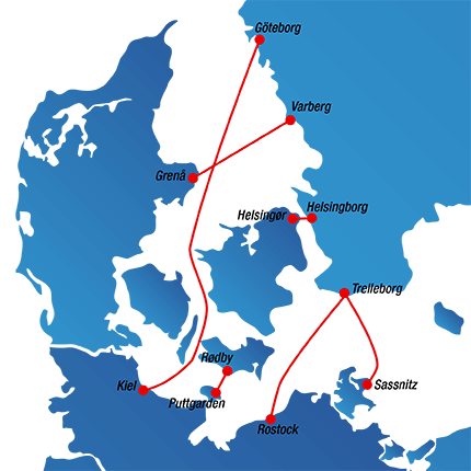 Streckenplan Fähren nach Schweden